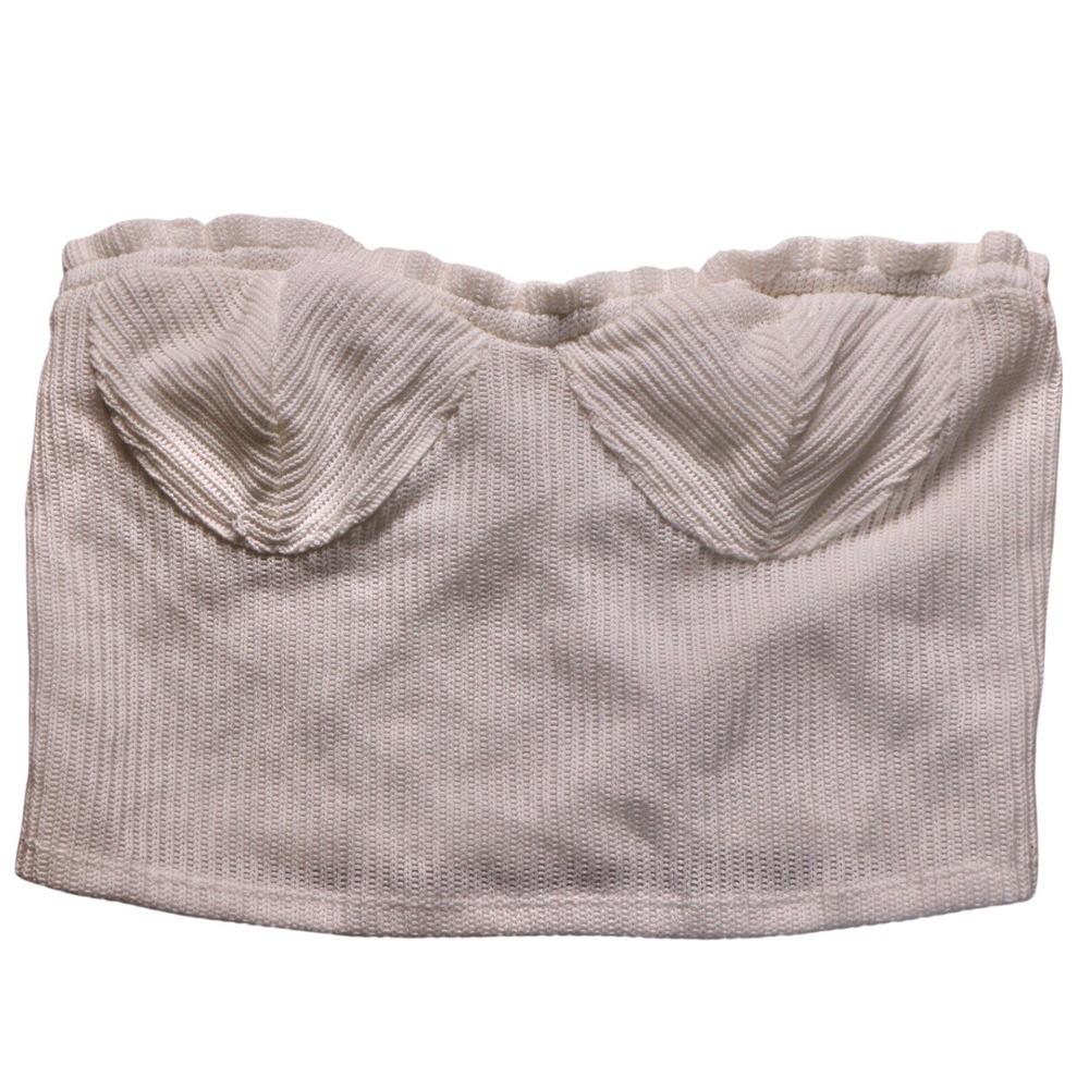 KIRIOUS LOS ANGELES White Ribbed Knit Bustier Crop Top Sweetheart Size L